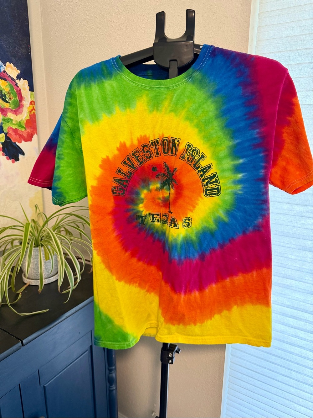 Galveston Island Texas Tie Dye T-Shirt Rainbow Graphic Tee Large